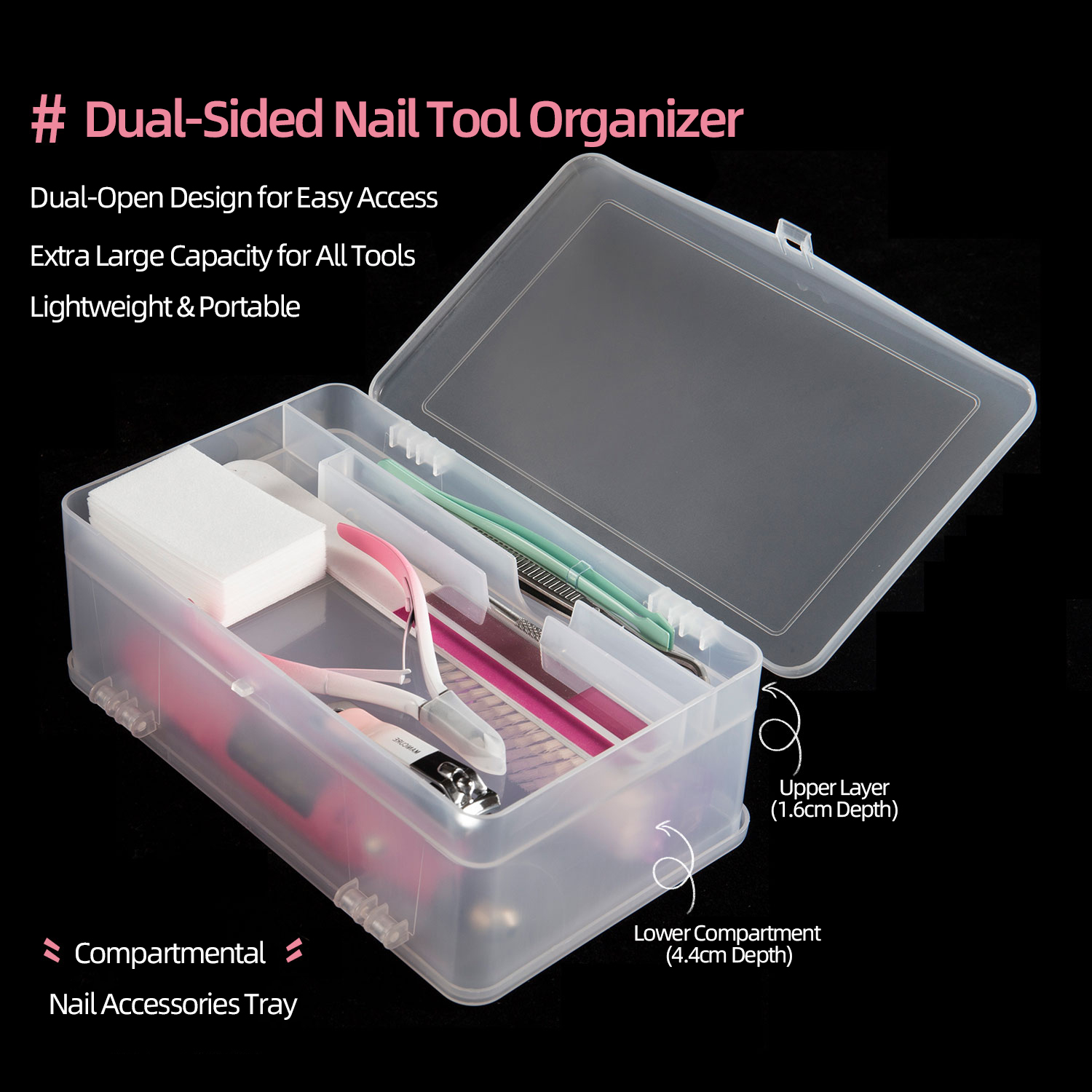 Nail Art Sch - Dual-Open 2-Tier Super Capaciteit Pp Opbergdoos