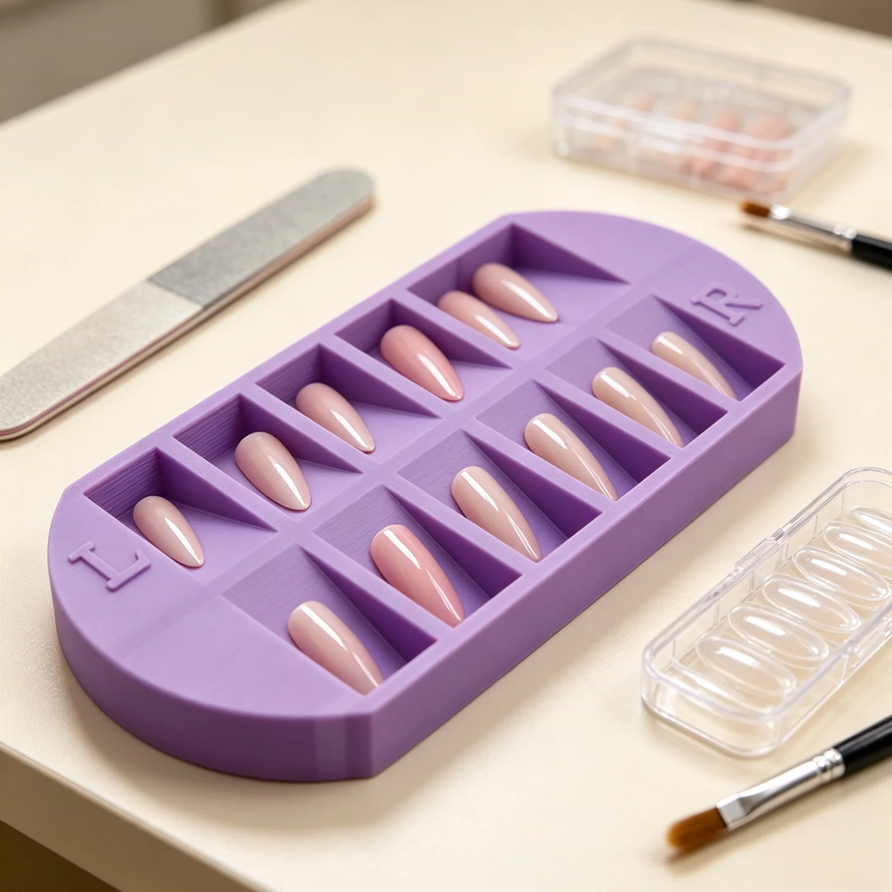 Nail Art Sch - 8-vakjes nageltip opbergbak met L/R-markering, valse