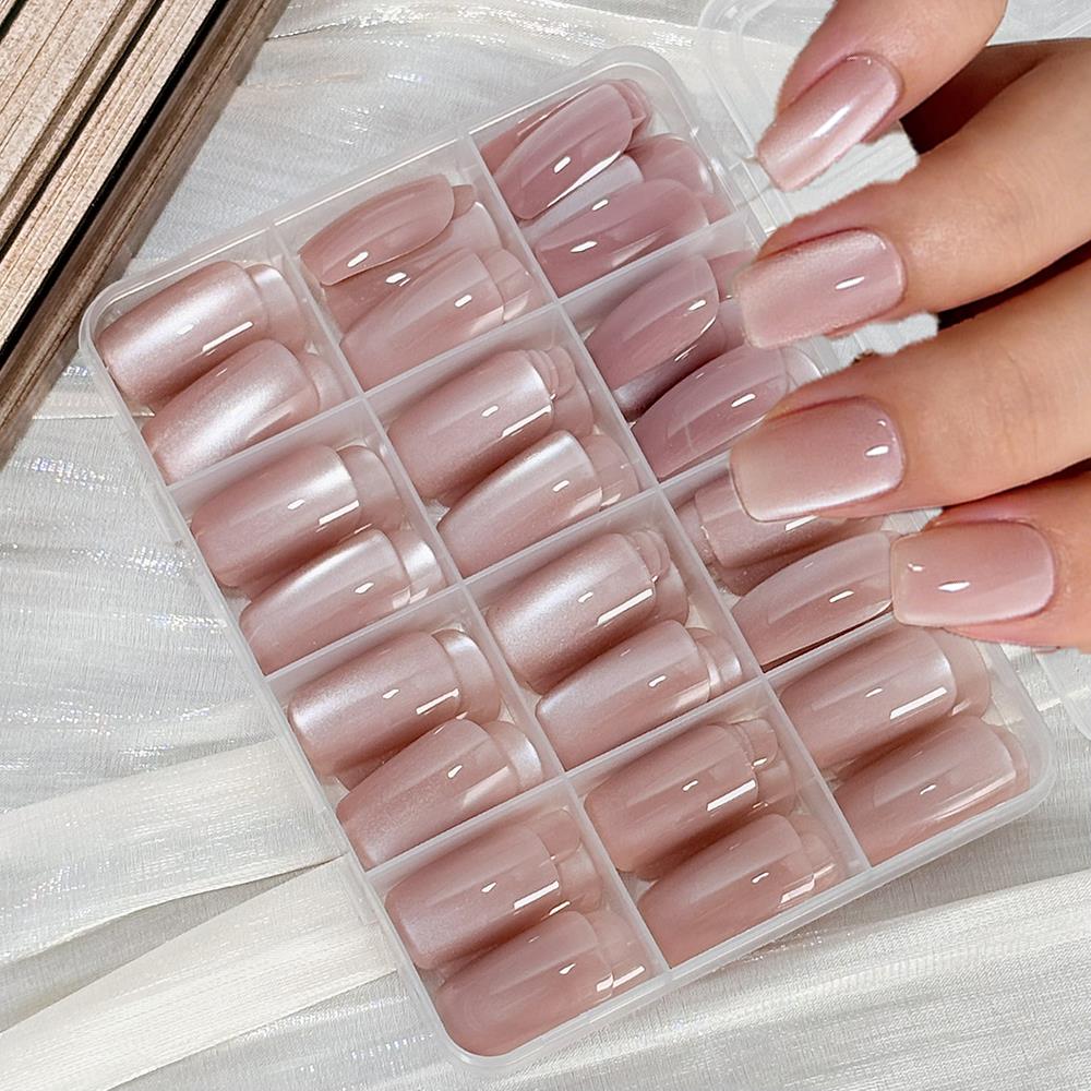Nail Art Pink Cat Eye - 144 stuks glanzende nude roze kattenoog