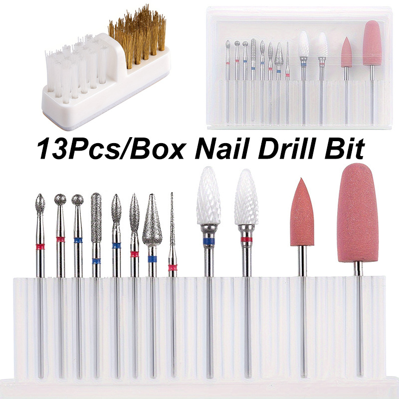 Nail Art Brush Set - 13-delige nagelboorset 3/32 met reinigingsborstel, professionele